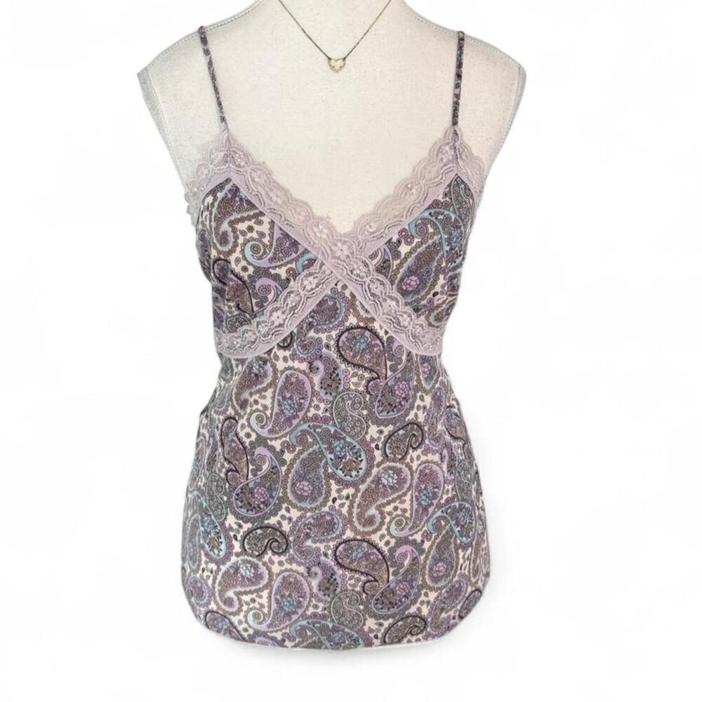 Purple paisley Fairy core Y2K  silky lace cami top adjustable straps size large